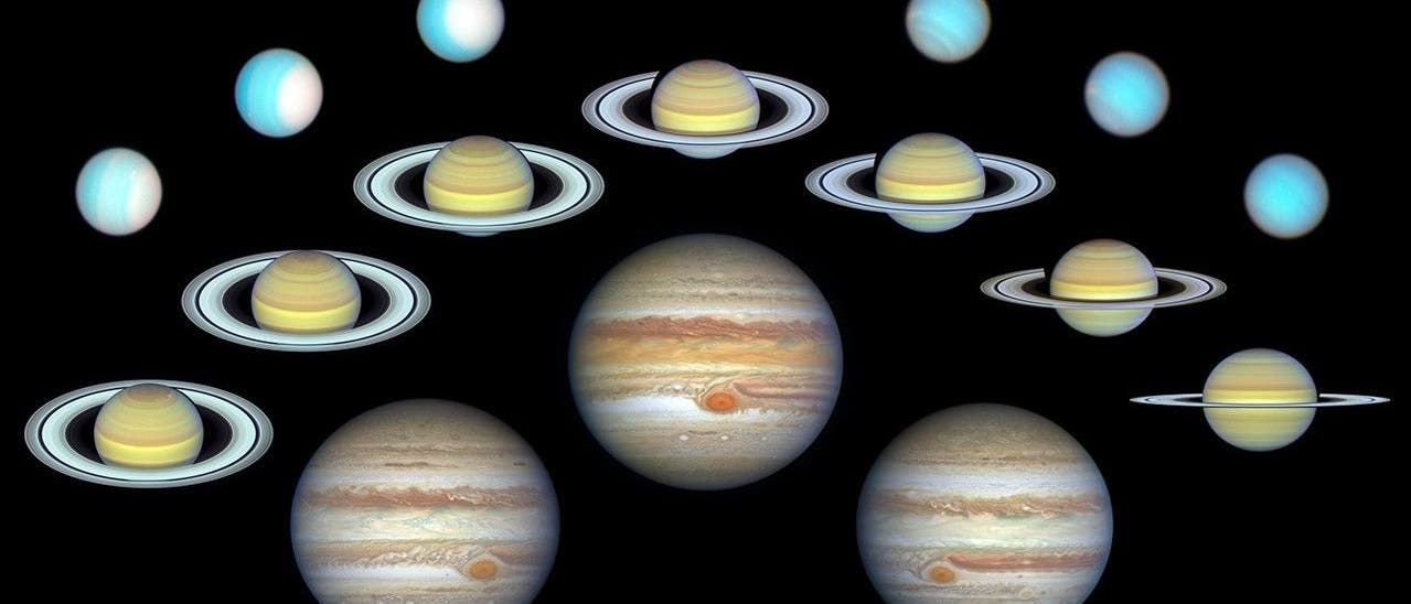 Porträts der vier Gaswelten des Sonnensystems, Jupiter, Saturn, Uranus und Neptun