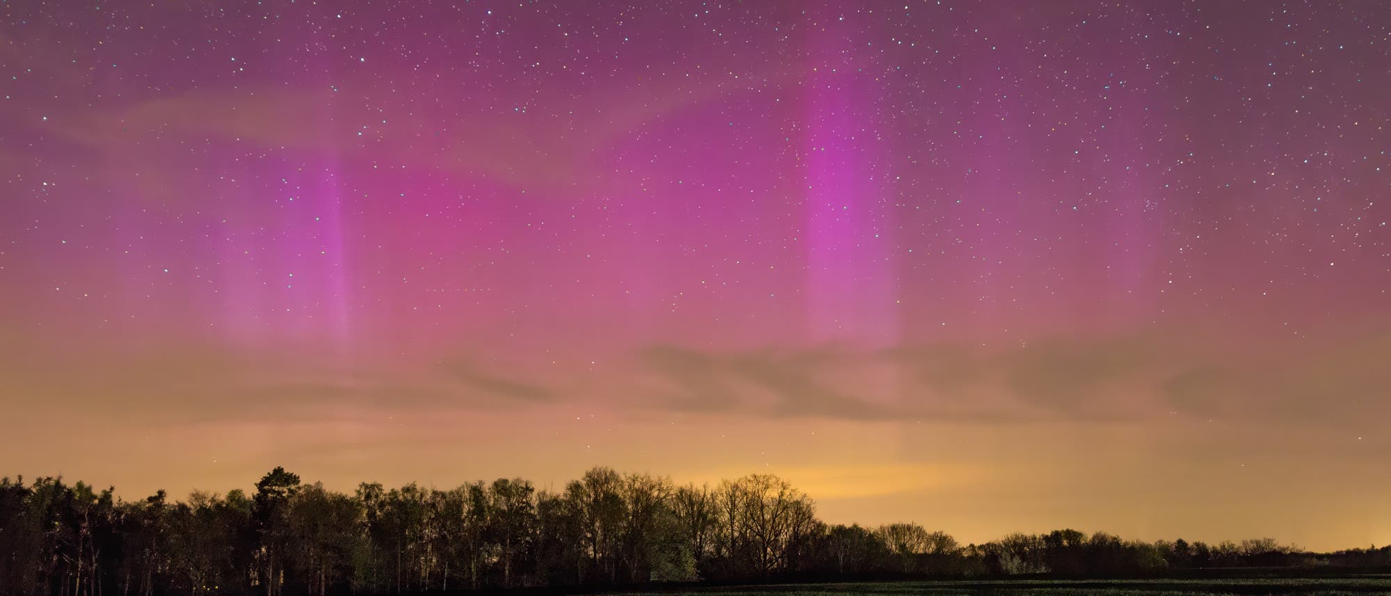 Polarlichter in der Erdatmosphäre leuchten purpurfarben