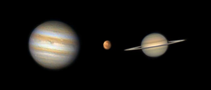 Die Planeten Jupiter, Mars und Saturn