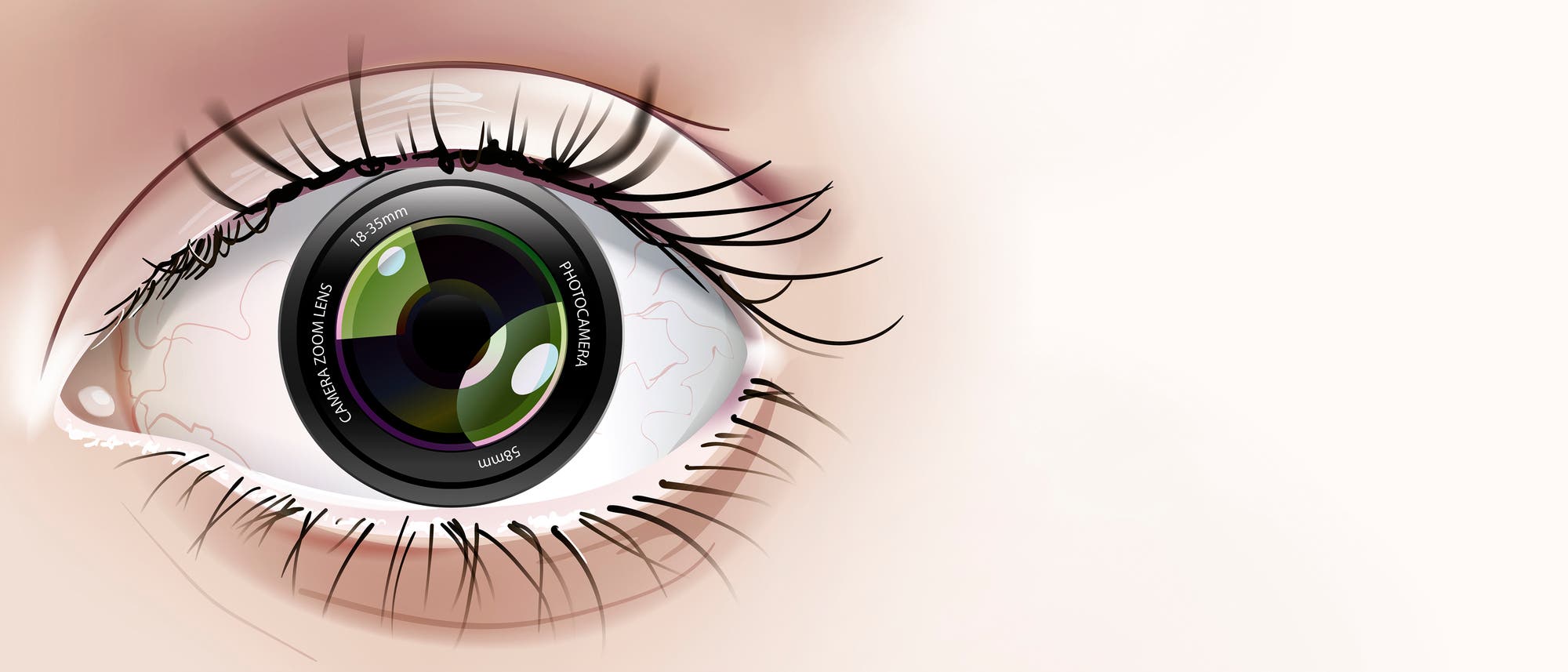 Ein stilisiertes Auge scheint Komponenten eines Fotoapparates zu haben. 