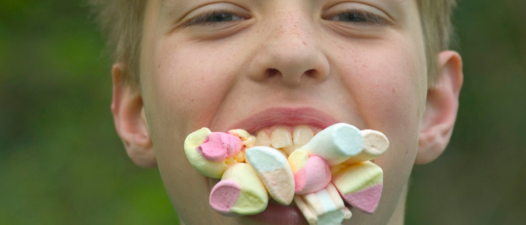Widerstand war zwecklos: Junge isst Marshmallows