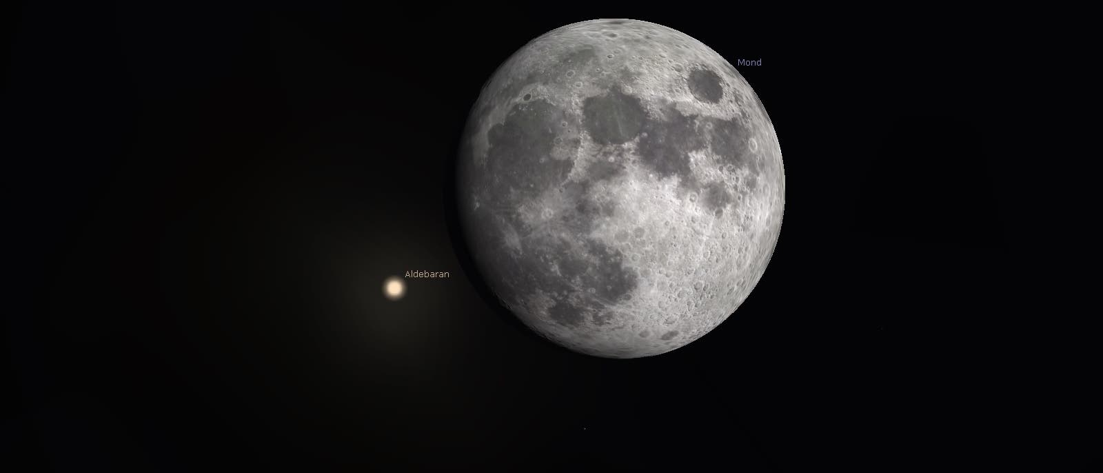 Der Mond bedeckt Aldebaran am 23. Dezember 2015