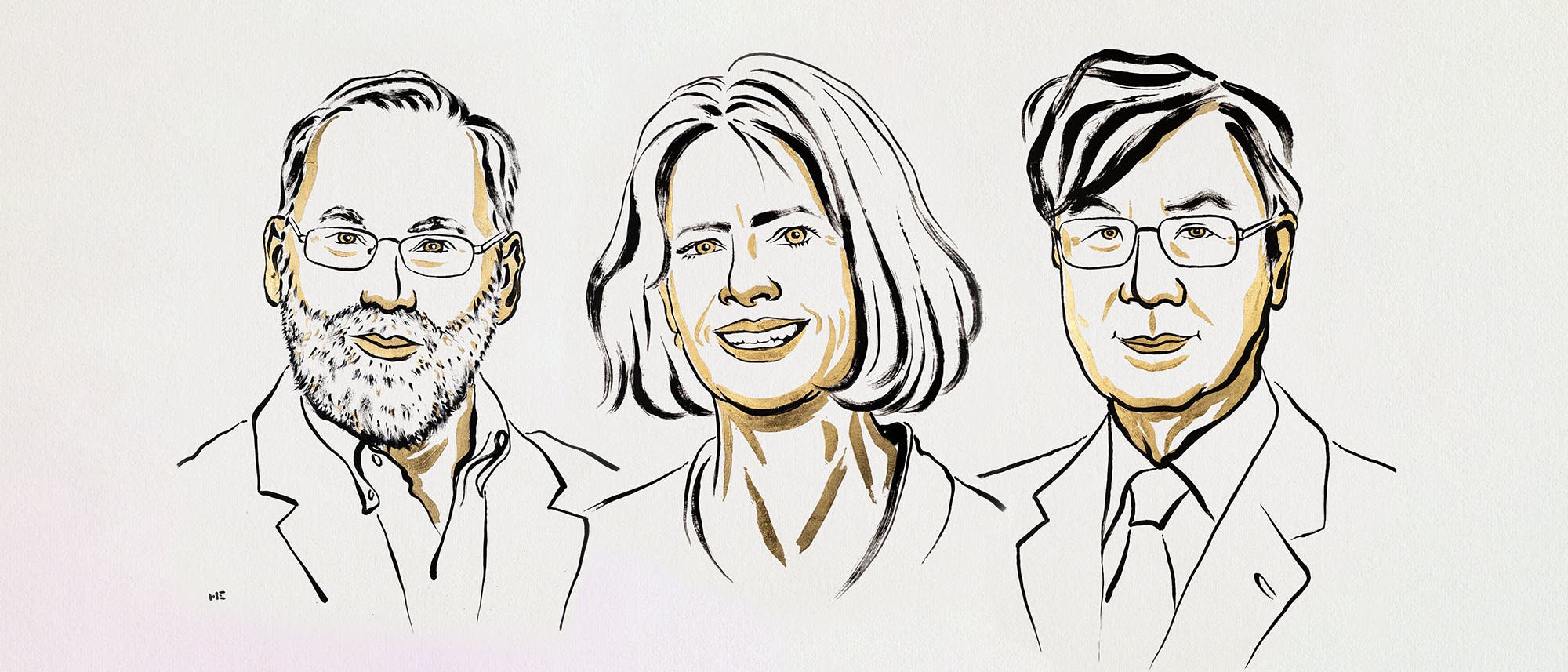 Eine künstlerische Illustration von drei Personen, die nebeneinanderstehen. Die Zeichnung verwendet schwarze und goldene Linien, um die Gesichtszüge und Kleidung der Personen darzustellen. Alle tragen formelle Kleidung. Die Darstellung ist stilisiert und konzentriert sich auf die Gesichtsausdrücke und Frisuren der Personen. Der Hintergrund ist schlicht und hell gehalten. Eine künstlerische Illustration von drei Personen, die nebeneinanderstehen. Die Zeichnung verwendet schwarze und goldene Linien, um die Gesichtszüge und Kleidung der Personen darzustellen. Alle tragen formelle Kleidung. Die Darstellung ist stilisiert und konzentriert sich auf die Gesichtsausdrücke und Frisuren der Personen. Der Hintergrund ist schlicht und hell gehalten.