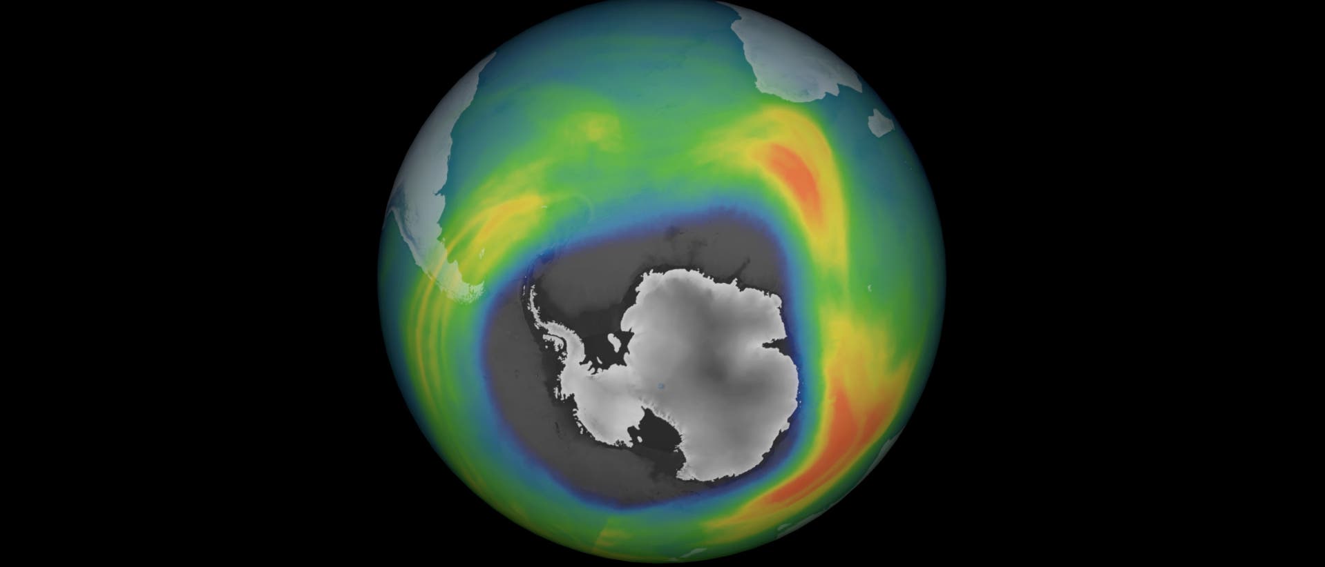 Satellitenbild vom Ozonloch über der Antarktis im Jahr 2023