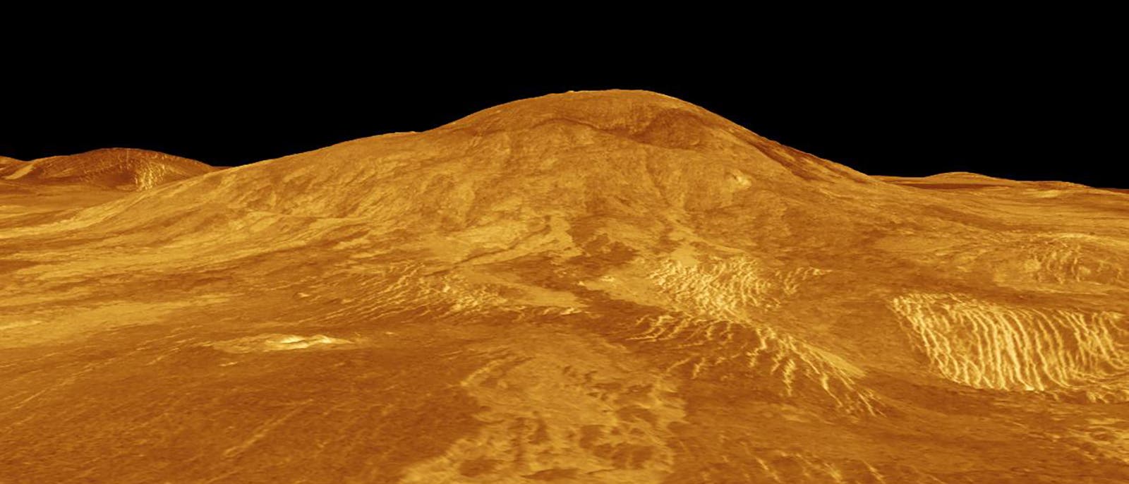 Computerdarstellung der Venus-Oberfläche in einem kleidsamen Orange.
