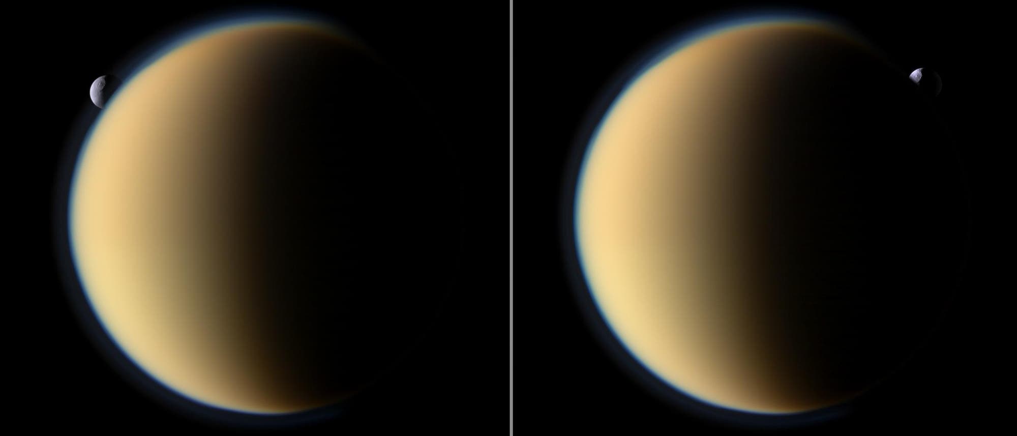 Saturnmonde Tethys und Titan