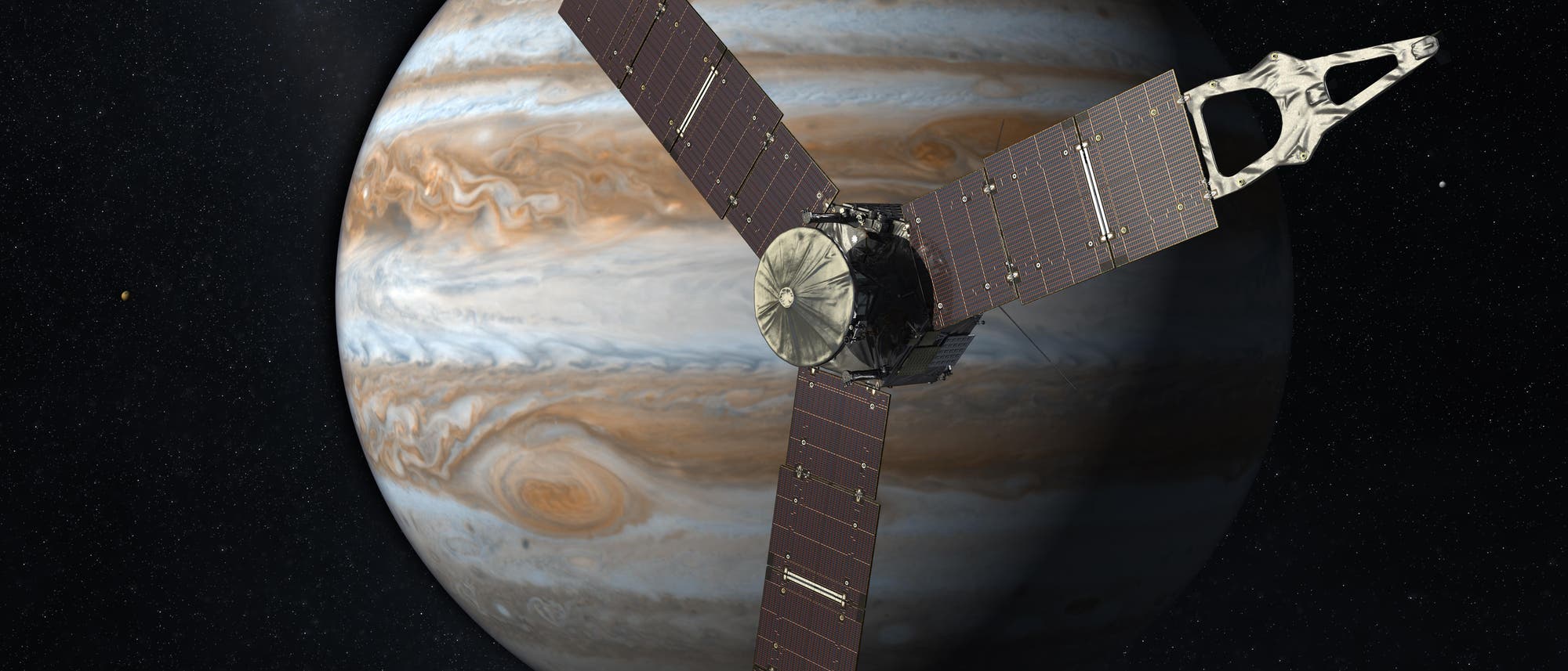 Künstlerische Darstellung der Sonde Juno vor dem Jupiter