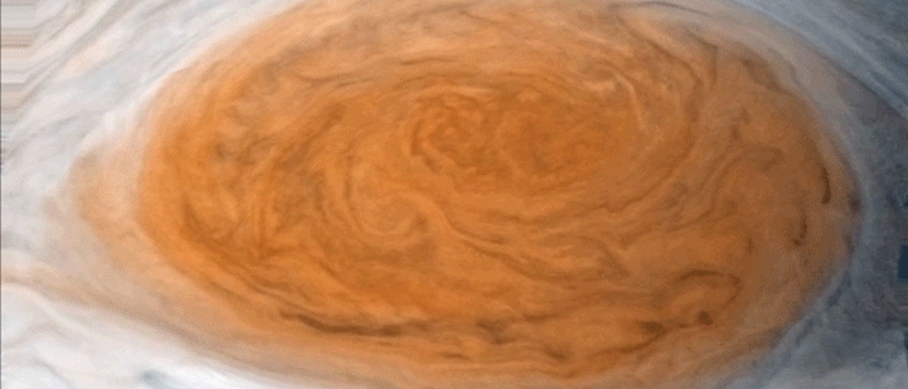 Der Große Rote Fleck auf Jupiter, aufgenommen von der Raumsonde Juno