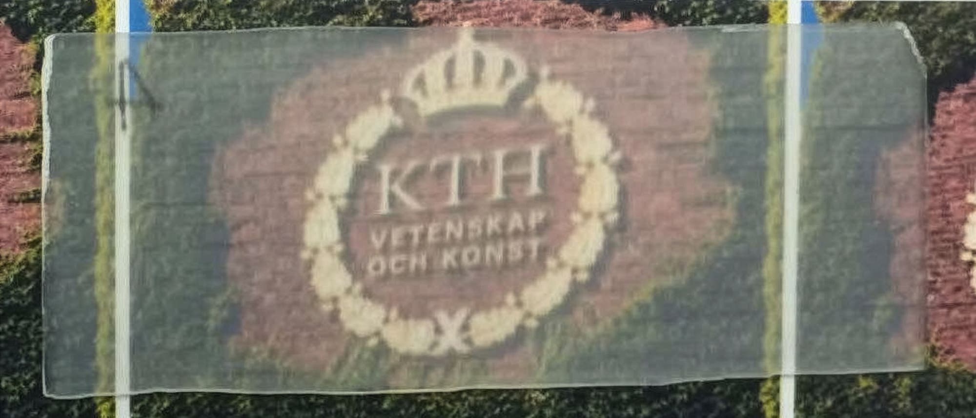 Eine Probe des durchsichtigen Holzes auf dem Logo des Instituts. Eine Probe des durchsichtigen Holzes auf dem Logo des Instituts.
