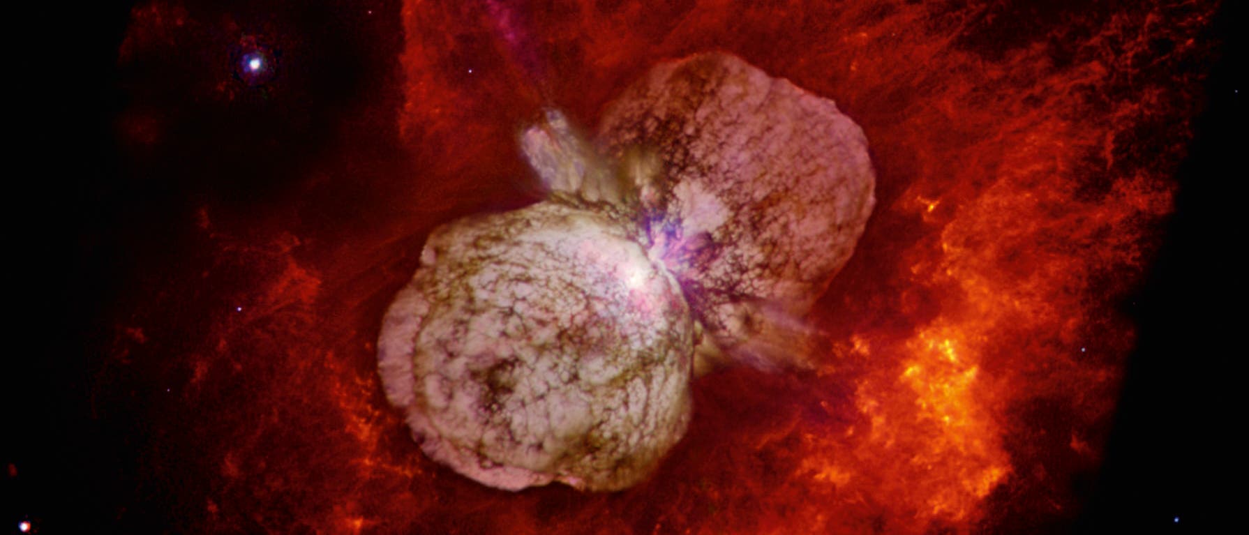 Einer der massereichsten Sterne in unserer Milchstraße ist Eta Carinae im Sternbild Schiffskiel (lateinisch: Carina) am südlichen Himmel.
