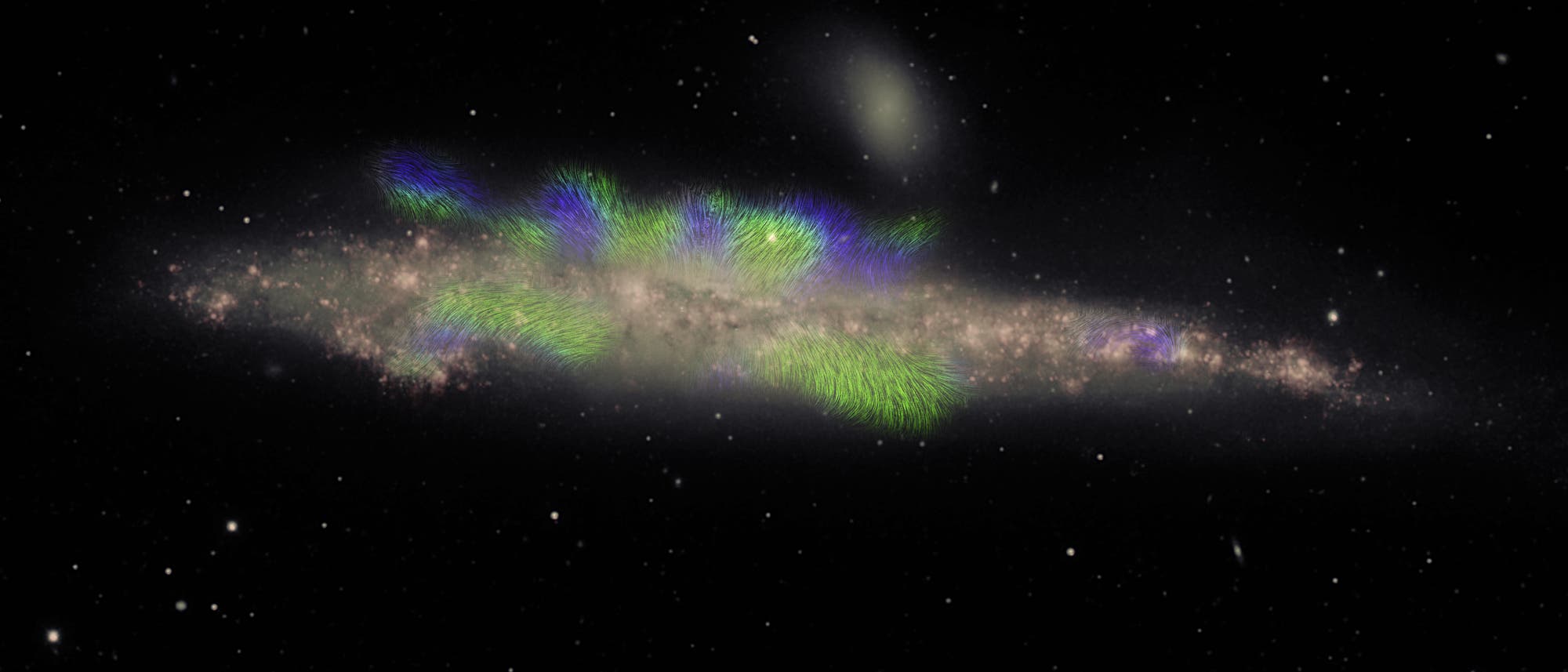 Spiralgalaxie NGC 4631 mit Magnetfeldlinien