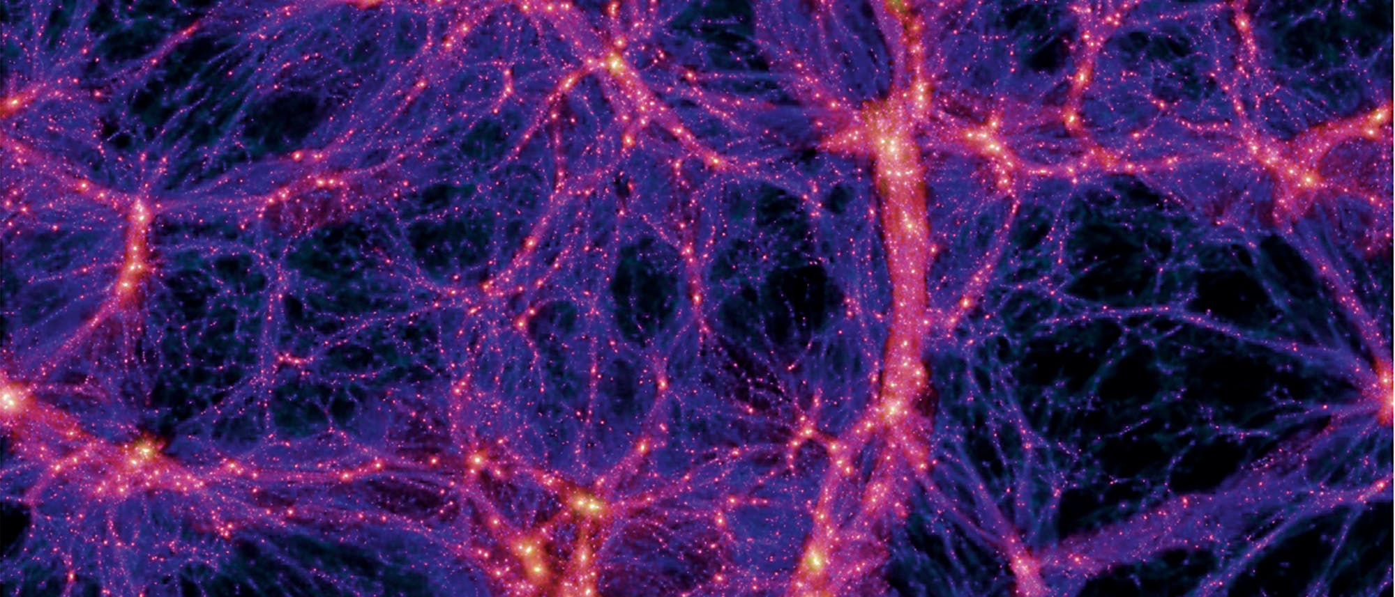 Ein Querschnitt durch das simulierte Volumen zeigt die Verteilung der Dunklen Materie im Universum (links). Eine Zoom-Technik erlaubt es, die Auflösung in einzelnen Bereichen der Simulation zu erhöhen. Im gezeigten Beispiel ist aus dem Bild links eine Galaxie von der Größe der Milchstraße ausgewählt und im Bild oben mit höherer Auflösung simuliert.