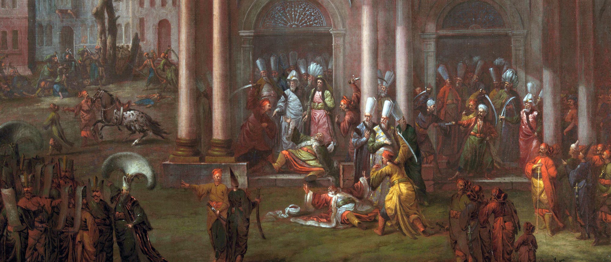 Eine historische Szene zeigt eine Gruppe von Menschen in traditioneller Kleidung vor einem Gebäude mit Säulen. Im Vordergrund sind mehrere Personen in lebhaften Gesprächen oder Handlungen vertieft. Im Hintergrund sind weitere Figuren und architektonische Details zu sehen. Die Szene vermittelt eine Atmosphäre von Aktivität und kultureller Bedeutung. Eine historische Szene zeigt eine Gruppe von Menschen in traditioneller Kleidung vor einem Gebäude mit Säulen. Im Vordergrund sind mehrere Personen in lebhaften Gesprächen oder Handlungen vertieft. Im Hintergrund sind weitere Figuren und architektonische Details zu sehen. Die Szene vermittelt eine Atmosphäre von Aktivität und kultureller Bedeutung.