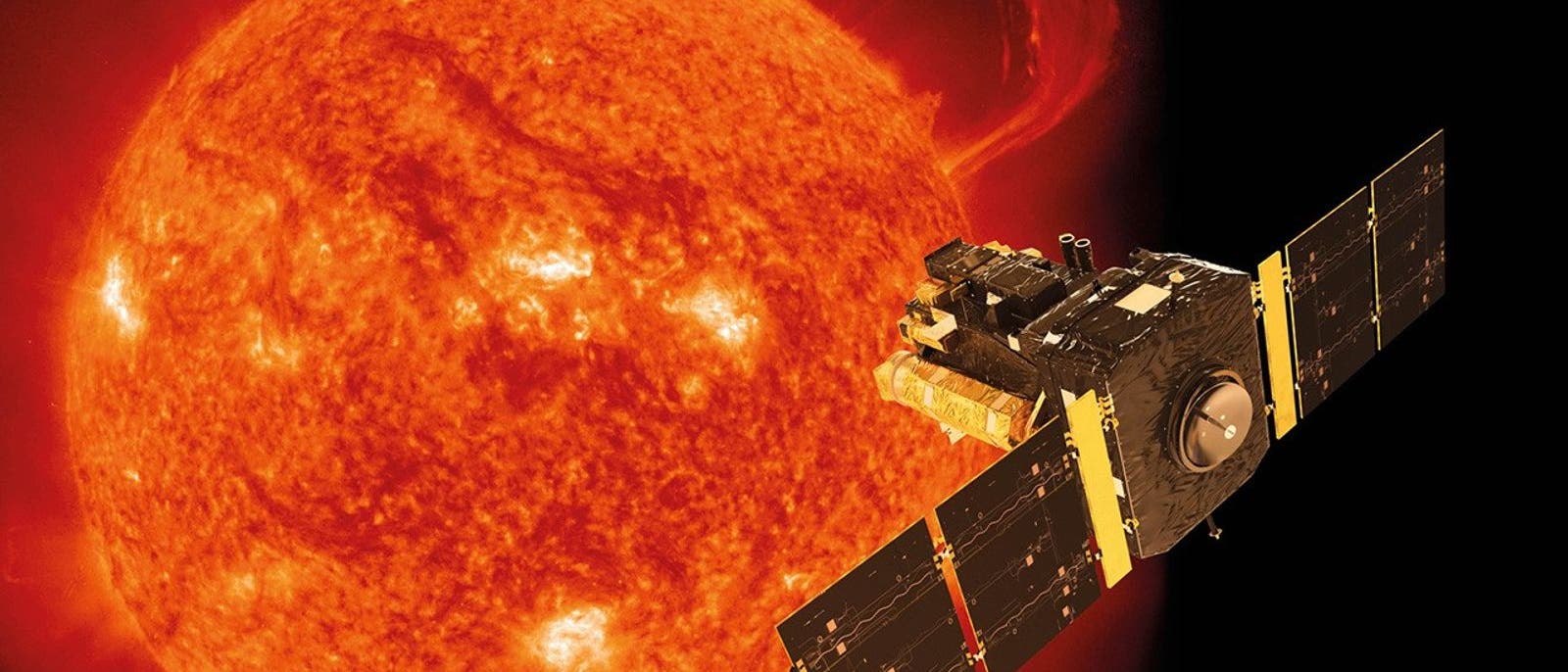 Una nave espacial en primer plano vuela cerca del Sol, que domina el fondo. El sol muestra estructuras superficiales claras y una prominencia llamativa. La nave espacial se muestra en detalle, con paneles solares e instrumentos visibles. El contraste entre el ambiente oscuro del espacio y el sol brillante resalta la escena. Palabras clave: nave espacial, sol, prominencia, espacio. Una nave espacial en primer plano vuela cerca del Sol, que domina el fondo. El sol muestra estructuras superficiales claras y una prominencia llamativa. La nave espacial se muestra en detalle, con paneles solares e instrumentos visibles. El contraste entre el ambiente oscuro del espacio y el sol brillante resalta la escena. Palabras clave: nave espacial, sol, prominencia, espacio.