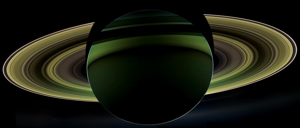 Aufnahme von Saturn in grünen Farben