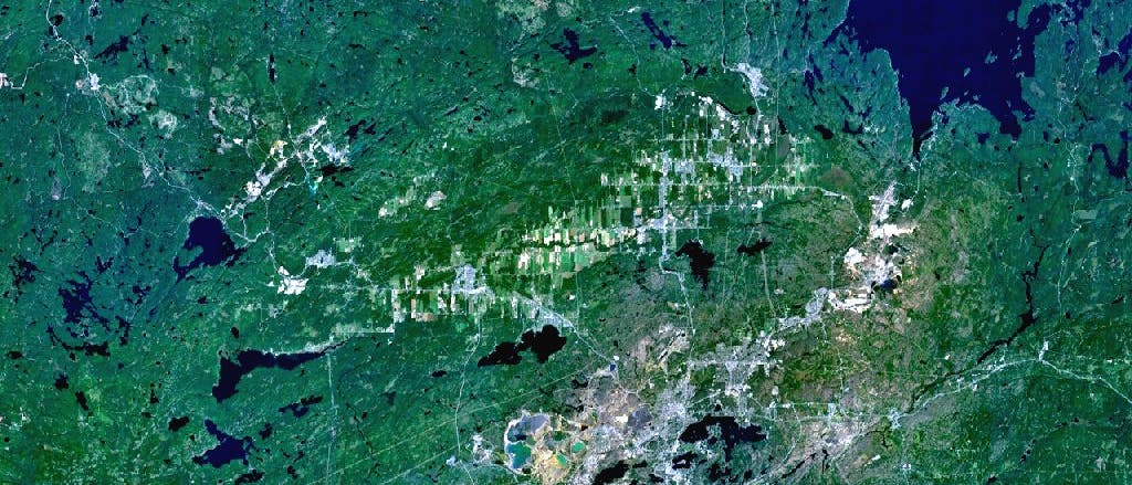Das Sudbury-Becken aus dem All: Es ist der zweitgrößte Einschlagkrater der Erde