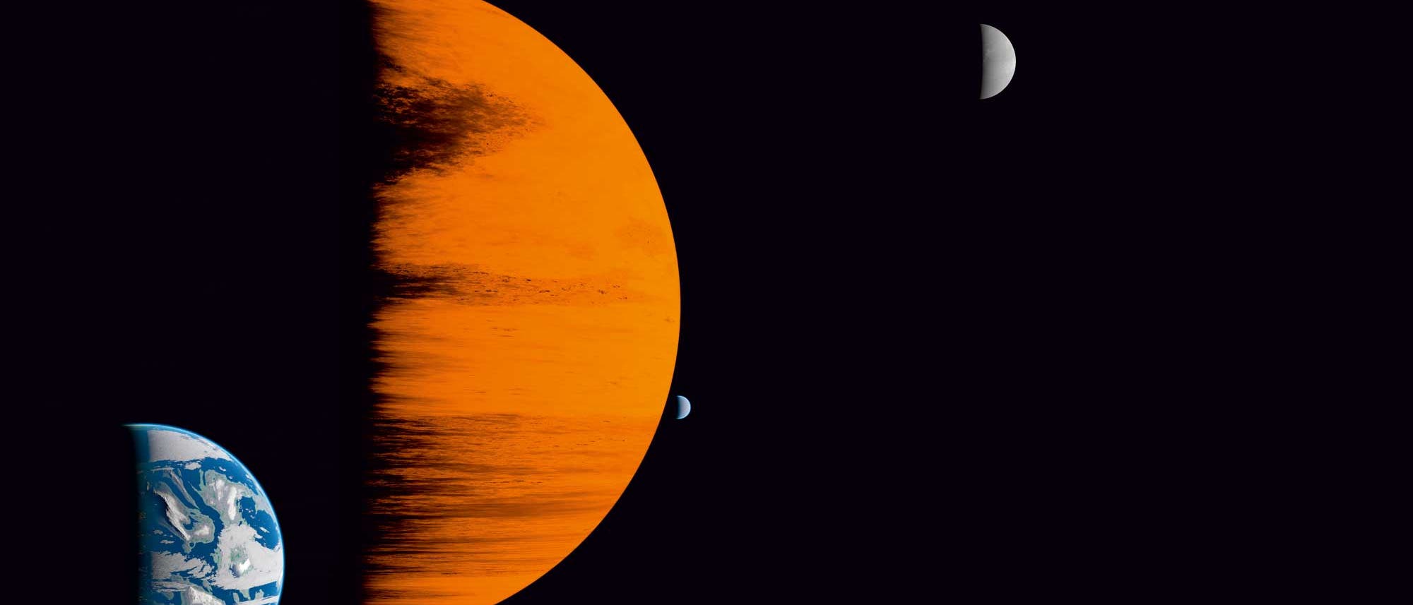 Exoplanet mit drei Exomonden, künstlerische Darstellung