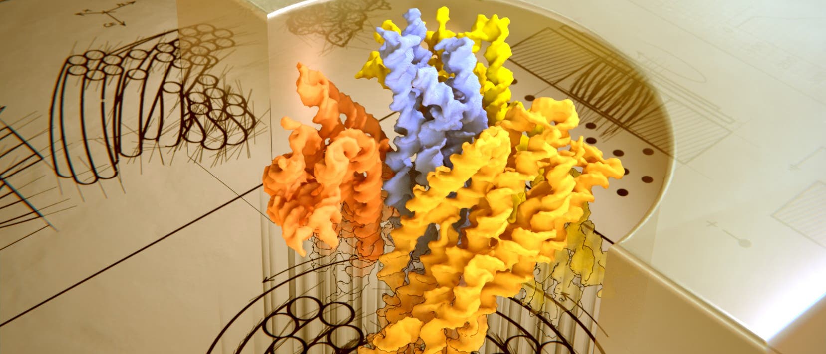 Illustration einer winzigen Turbine aus DNA-Molekülen
