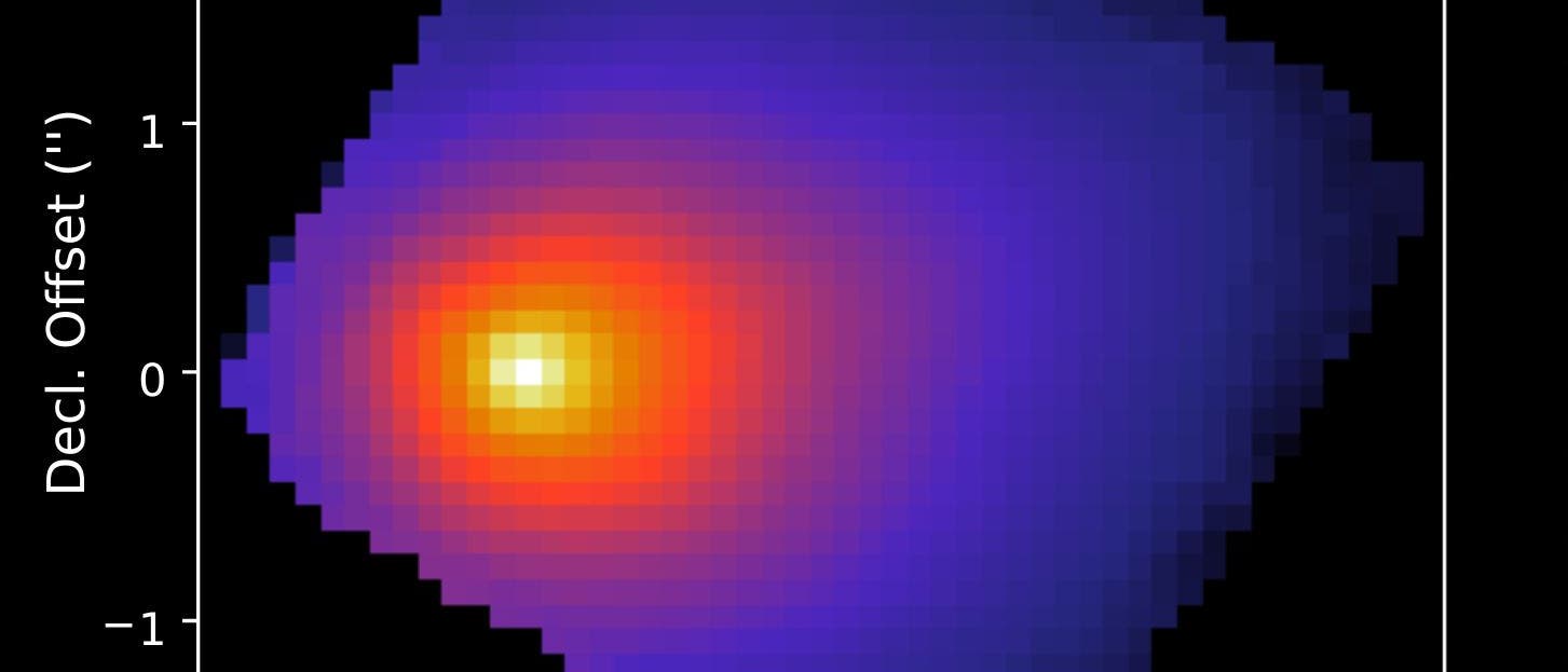 Imagen infrarroja del telescopio espacial James Webb (JWST) del 6 de agosto de 2025, que muestra una observación astronómica. La figura muestra una representación colorida con un área central y brillante en amarillo y rojo, que está rodeada por un fondo azul. Los hachas son con "RA OFFSET" Y "Decl. Compensar" Etiquetado segundos en el arco. Un círculo blanco con letras "S, V" Está en la parte inferior izquierda. La imagen ilustra la intensidad de la radiación infrarroja en una cierta área del cielo. Imagen infrarroja del telescopio espacial James Webb (JWST) del 6 de agosto de 2025, que muestra una observación astronómica. La figura muestra una representación colorida con un área central y brillante en amarillo y rojo, que está rodeada por un fondo azul. Los hachas son con "RA OFFSET" Y "Decl. Compensar" Etiquetado segundos en el arco. Un círculo blanco con letras "S, V" Está en la parte inferior izquierda. La imagen ilustra la intensidad de la radiación infrarroja en una cierta área del cielo.