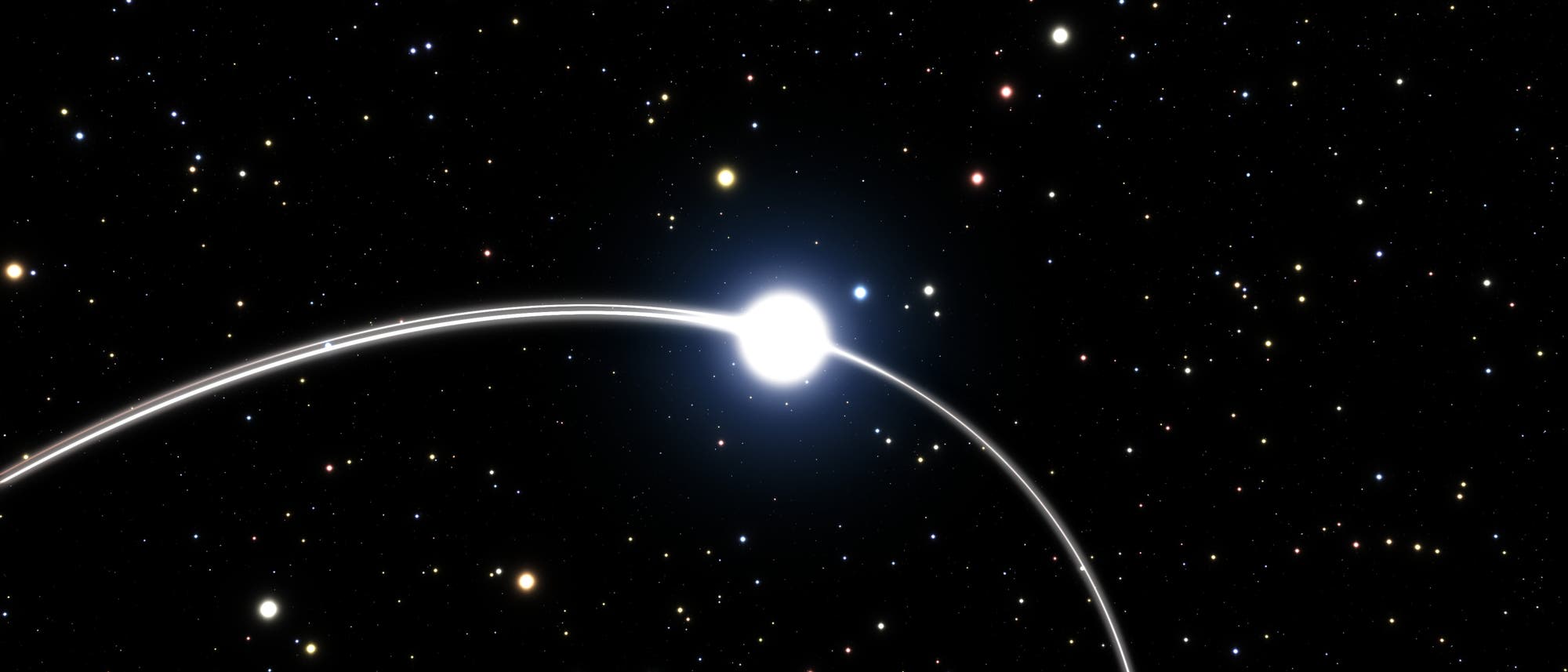 Die Bahn des Sterns S2 um das zentrale Schwarze Loch (künstlerische Darstellung)