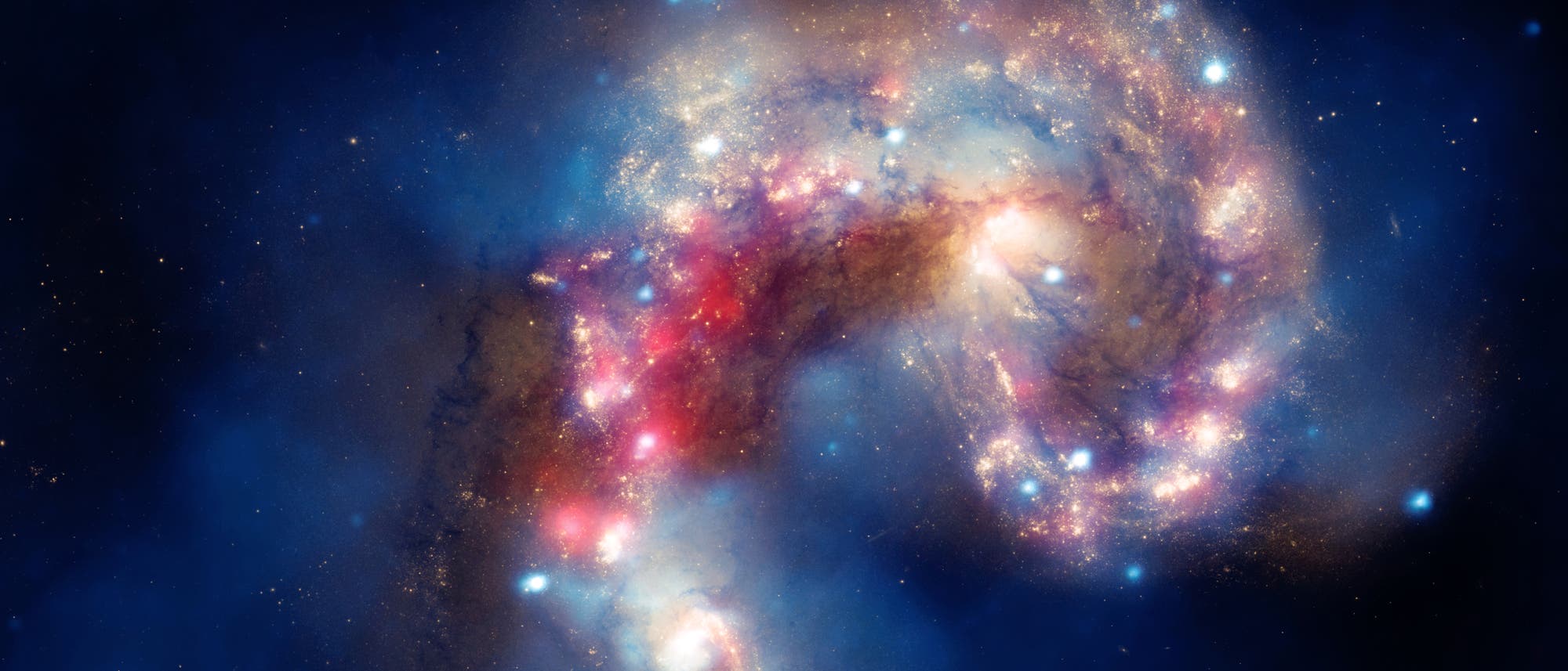 Die Antennen-Galaxien NGC 4038 (links) und NGC 4039 (rechts)