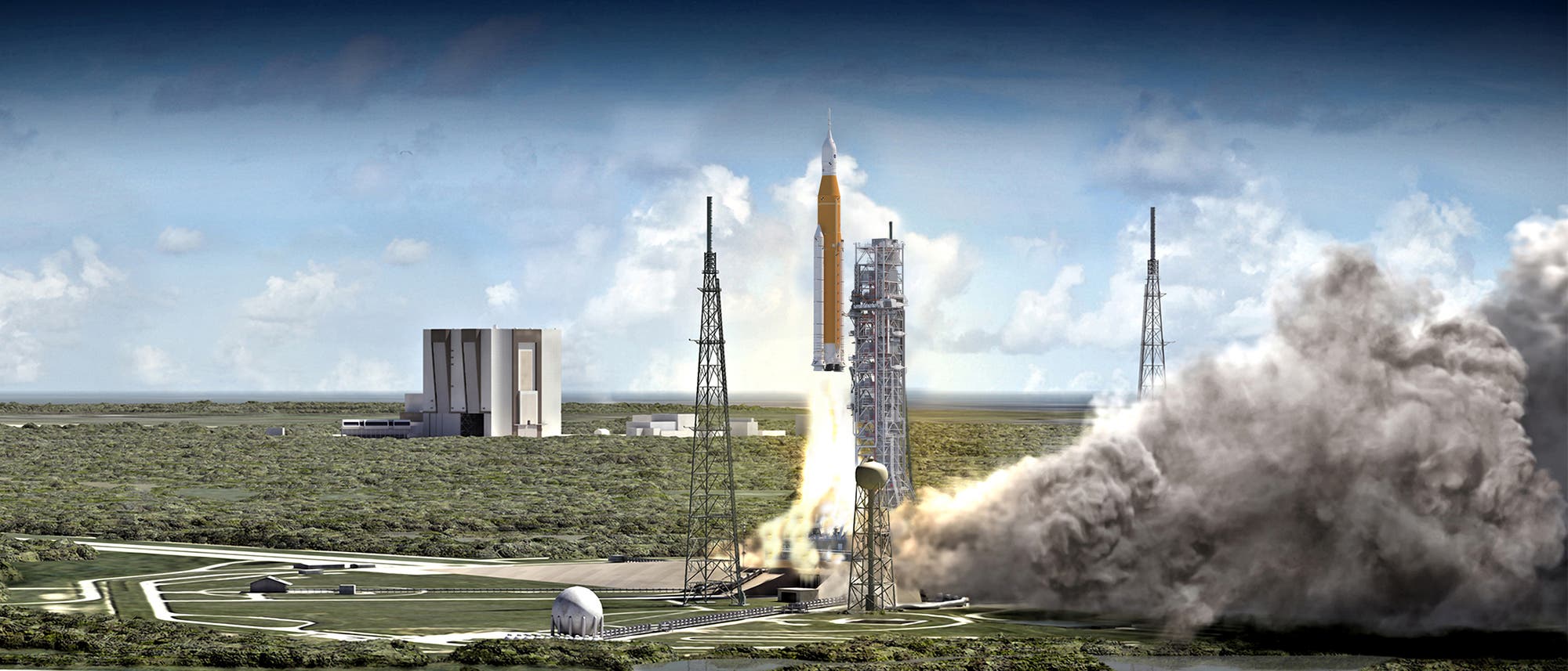Start des Space Launch Systems (künstlerische Darstellung)