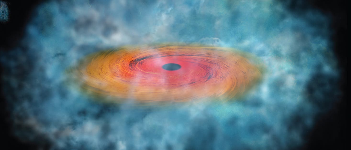 Künstlerische Darstellung eines sich bildenden supermassereichen Schwarzen Lochs