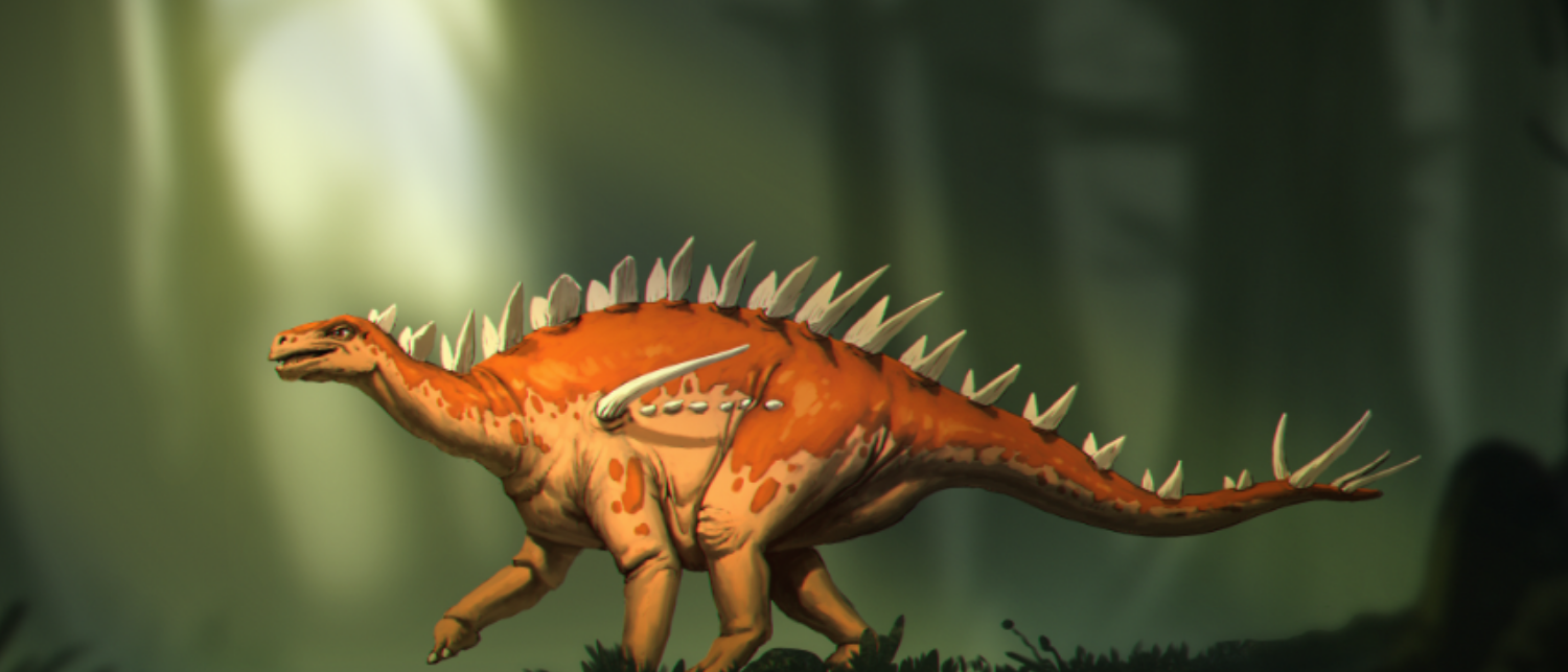Rekonstruktionszeichnung des urtümlichen Stegosauriers Bashanosaurus primitivus