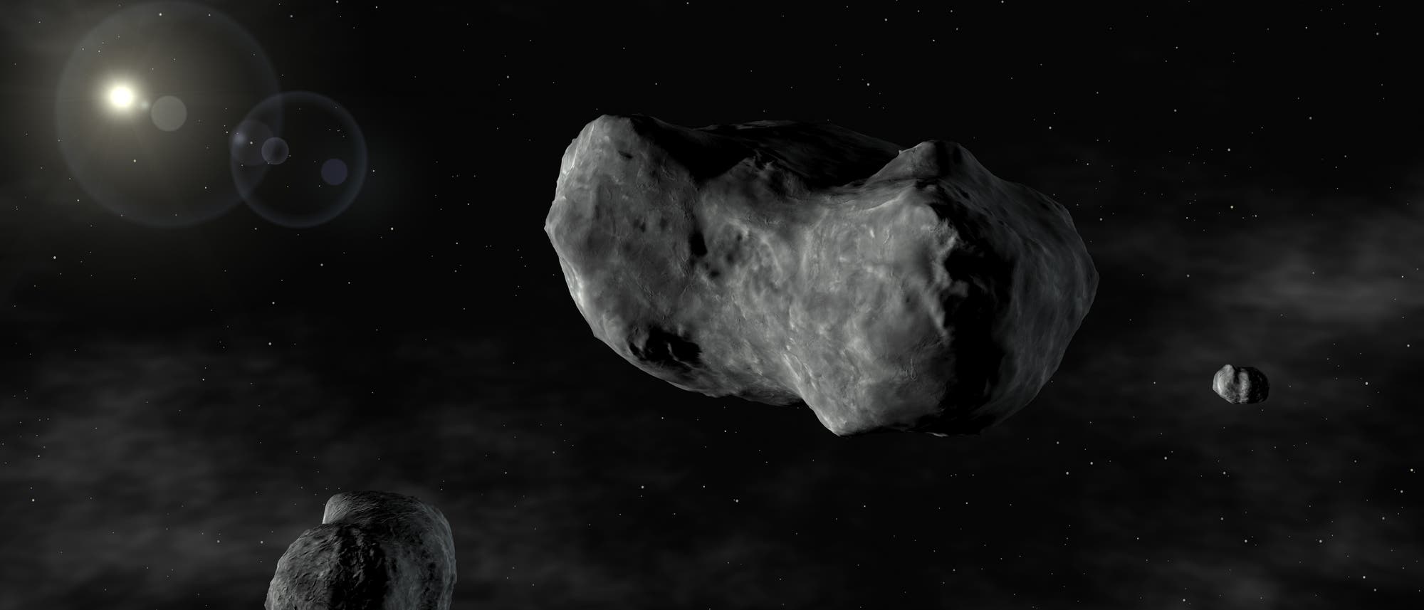 Der Dreifach-Asteroid (87) Sylvia (künstlerische Darstellung)