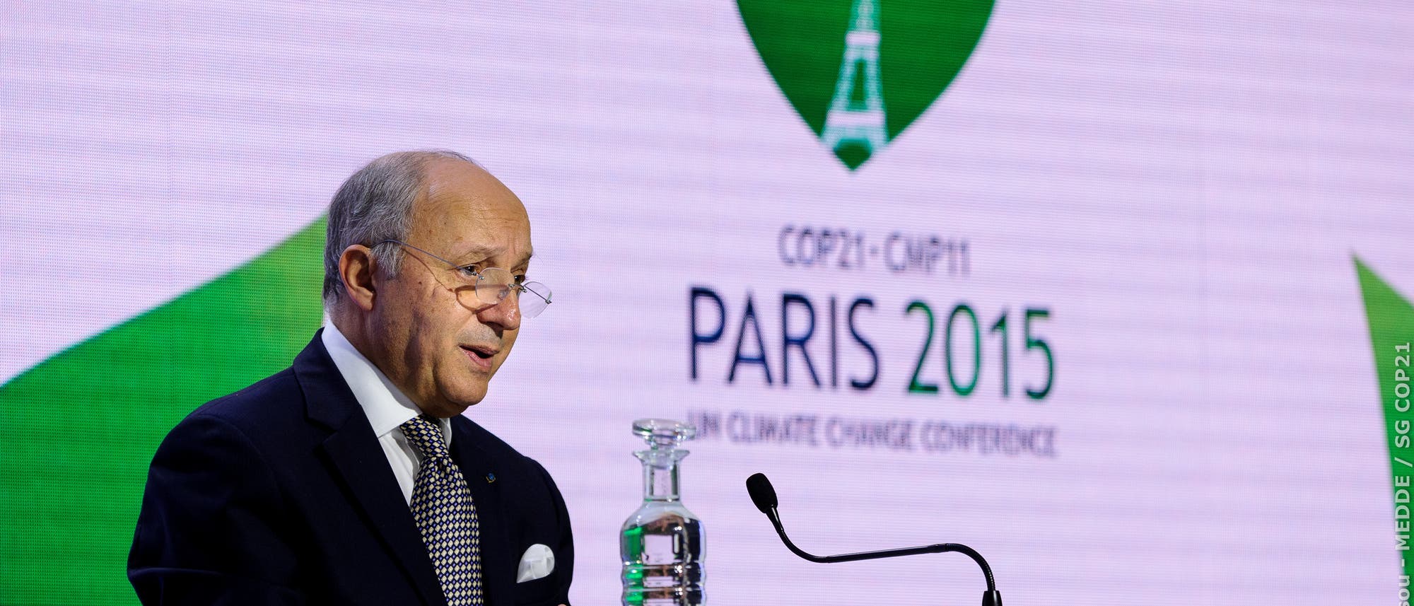 Der französische Außenminister Laurent Fabius beim COP21
