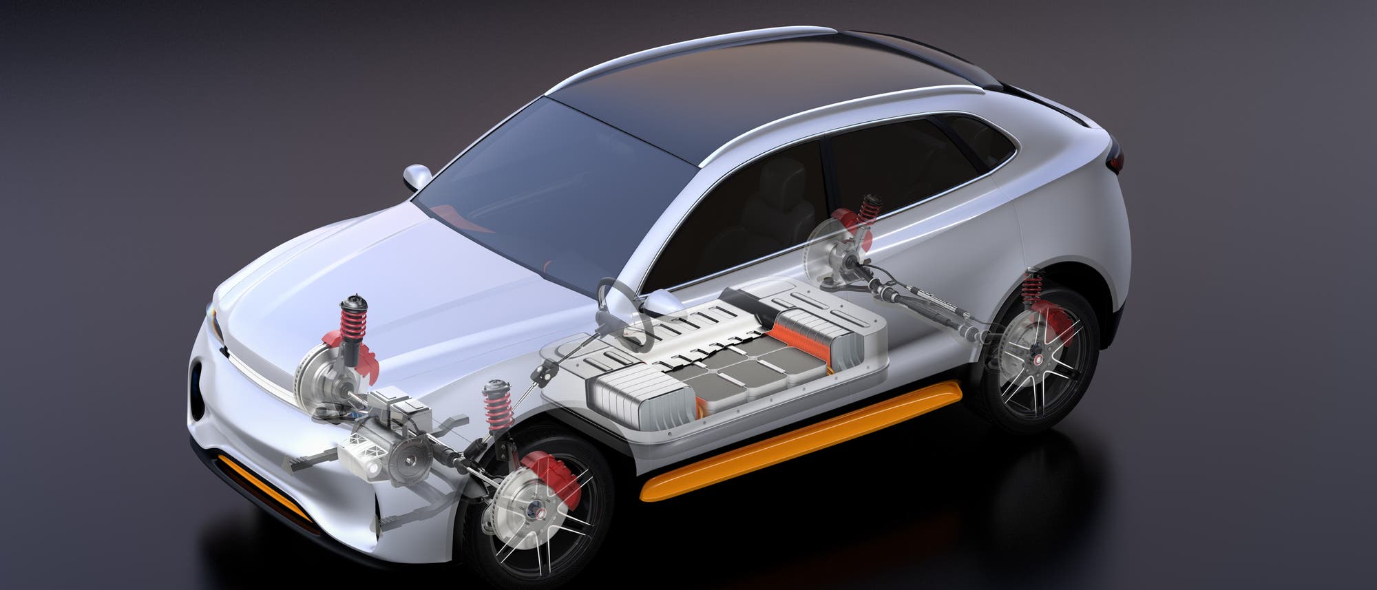 3D-Grafik des Innenlebens eines Elektroautos