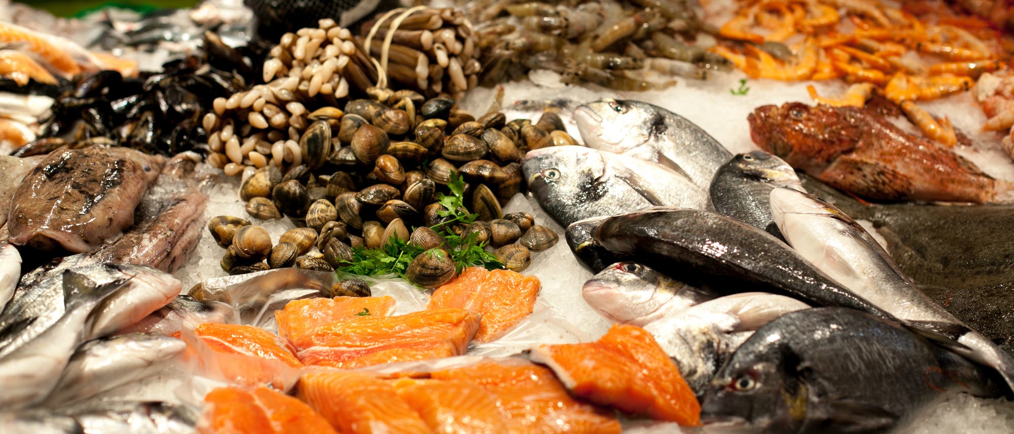 Fisch und Meeresfrüchte auf einem Markt in Spanien.
