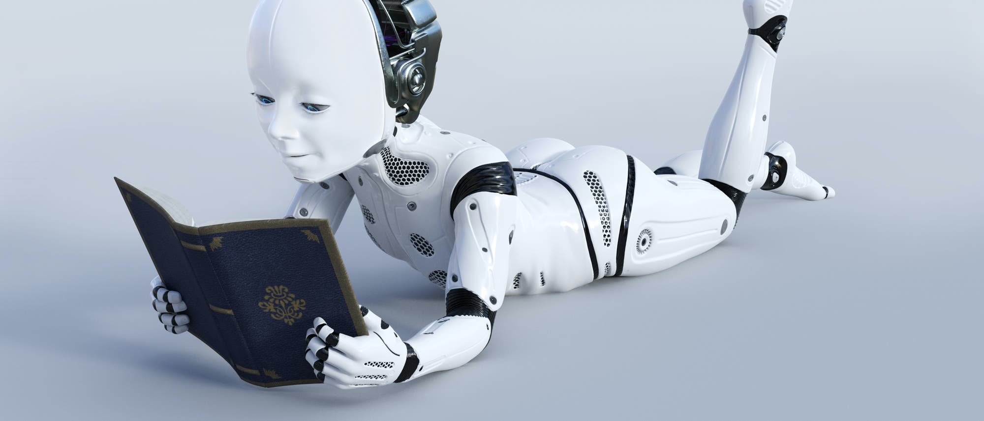 Ein Roboterkind liest in einem Buch
