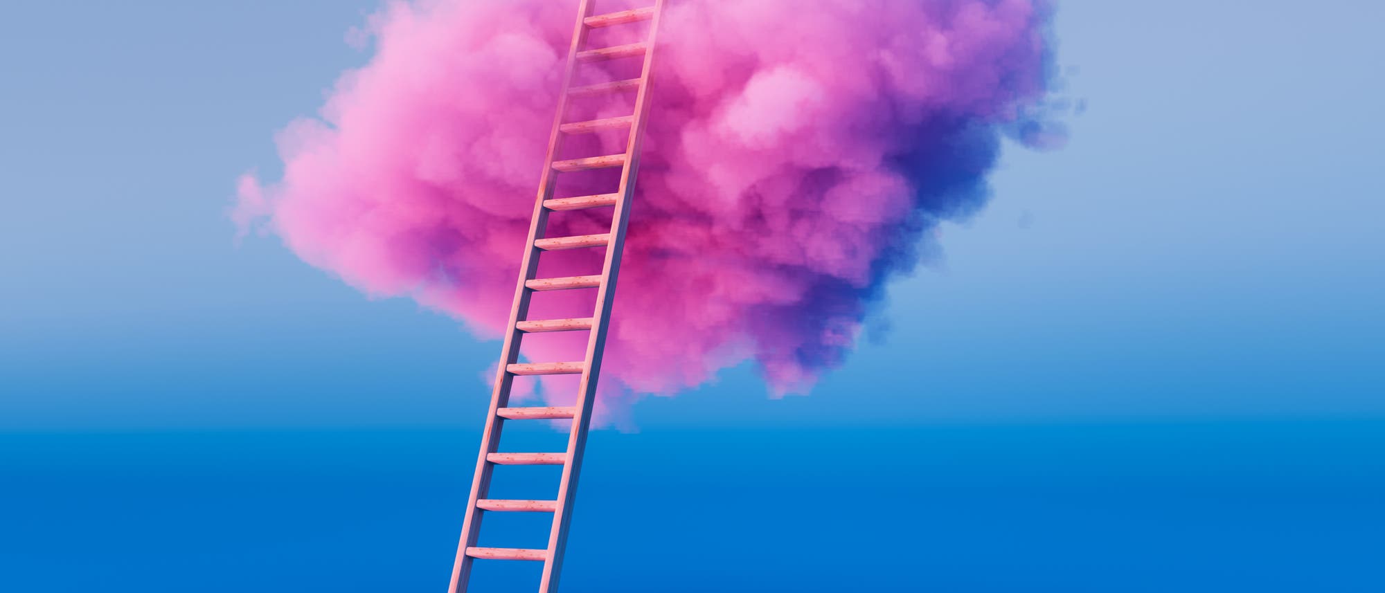 Leiter führt in eine rosafarbene Wolke
