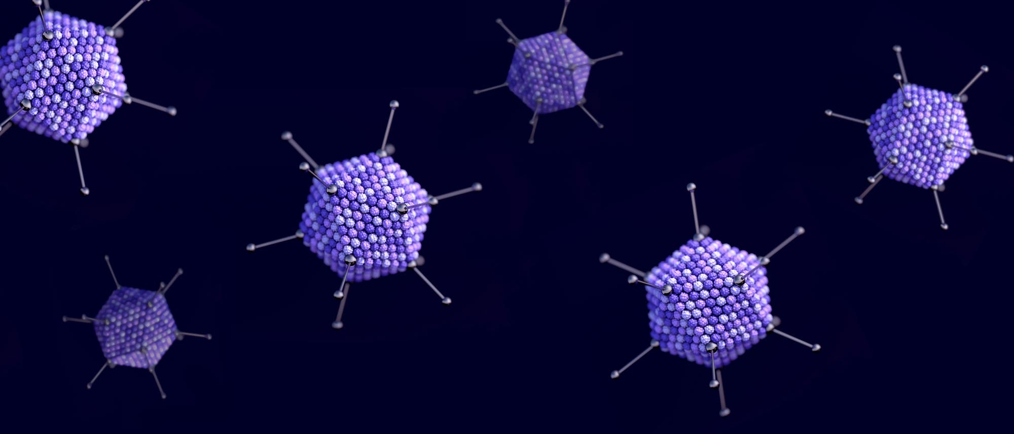 Stilisierte Adenoviren vor blauem Hintergrund.