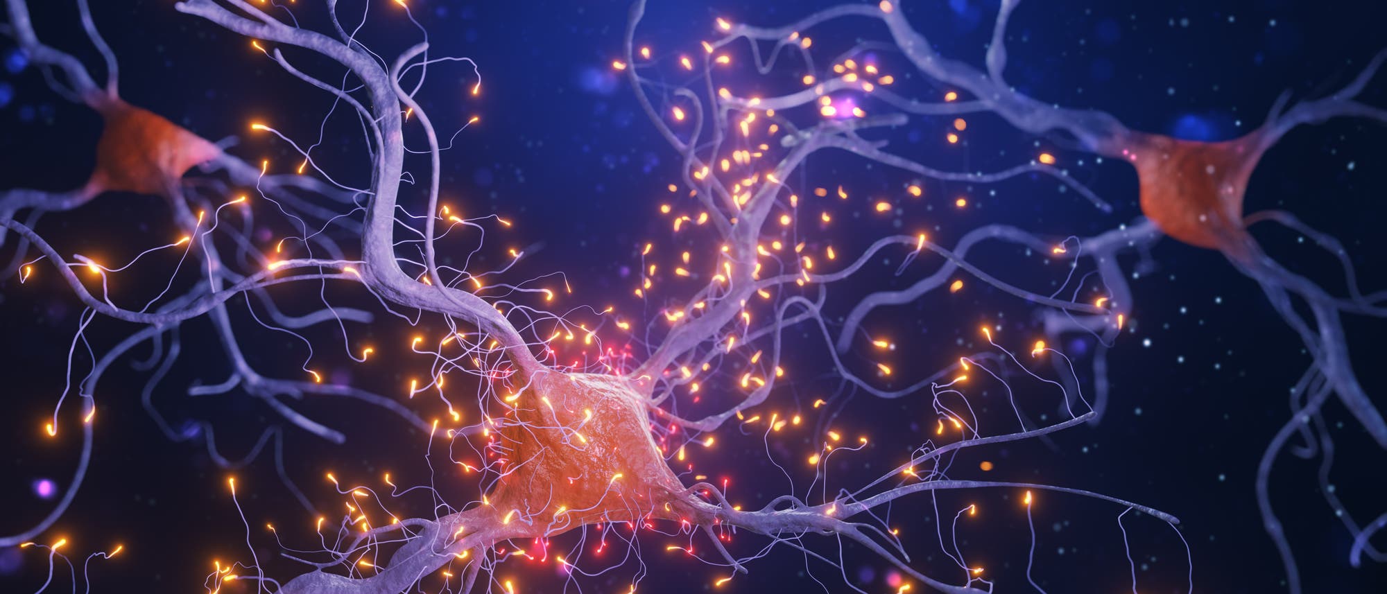Symbolische Nervenzelle mit vielen Fortsätzen und elektrischen Entladungen