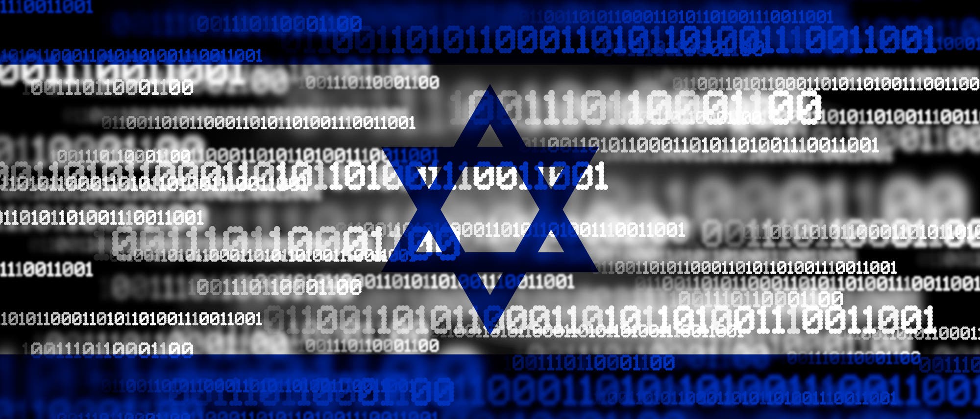 Israelische Flagge, die mit Binärzahlen durchsetzt ist