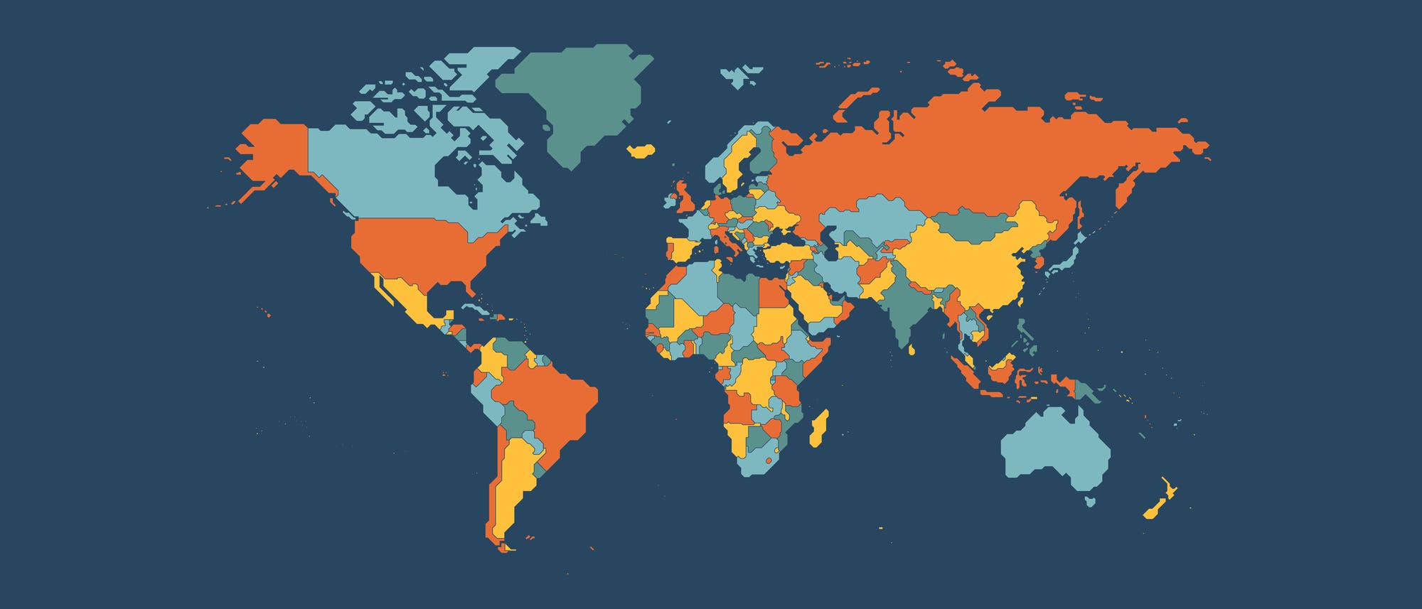 Eine Weltkarte, deren Länder mit vier Farben gefärbt sind