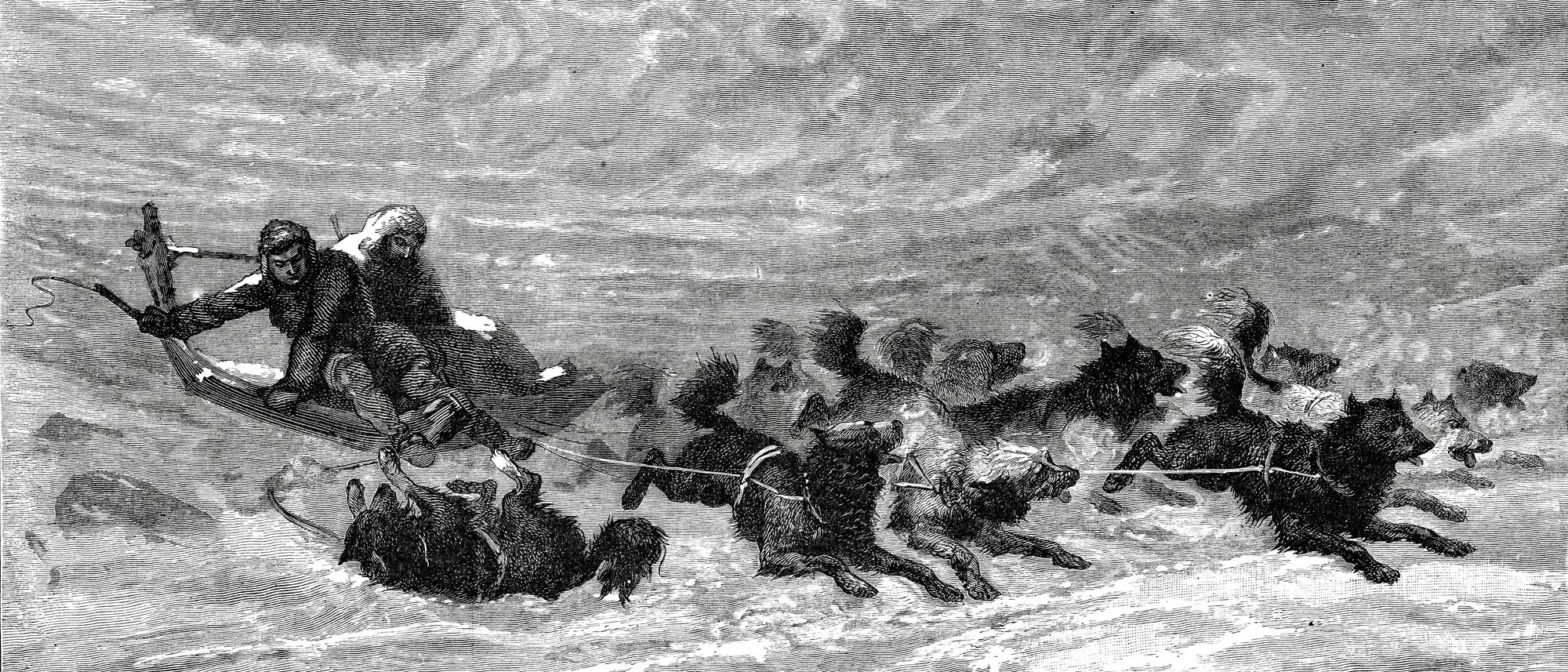 Hundeschlitten der Inuit. Stich aus dem Jahr 1878