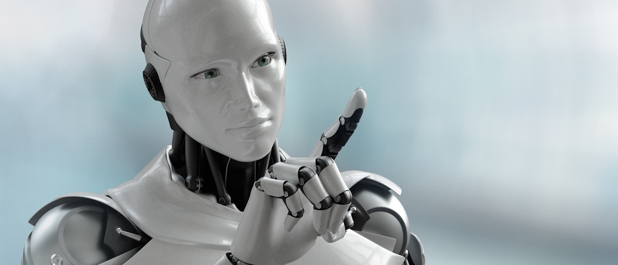 Roboter zeigt mit Zeigefinder Roboter zeigt mit Zeigefinder