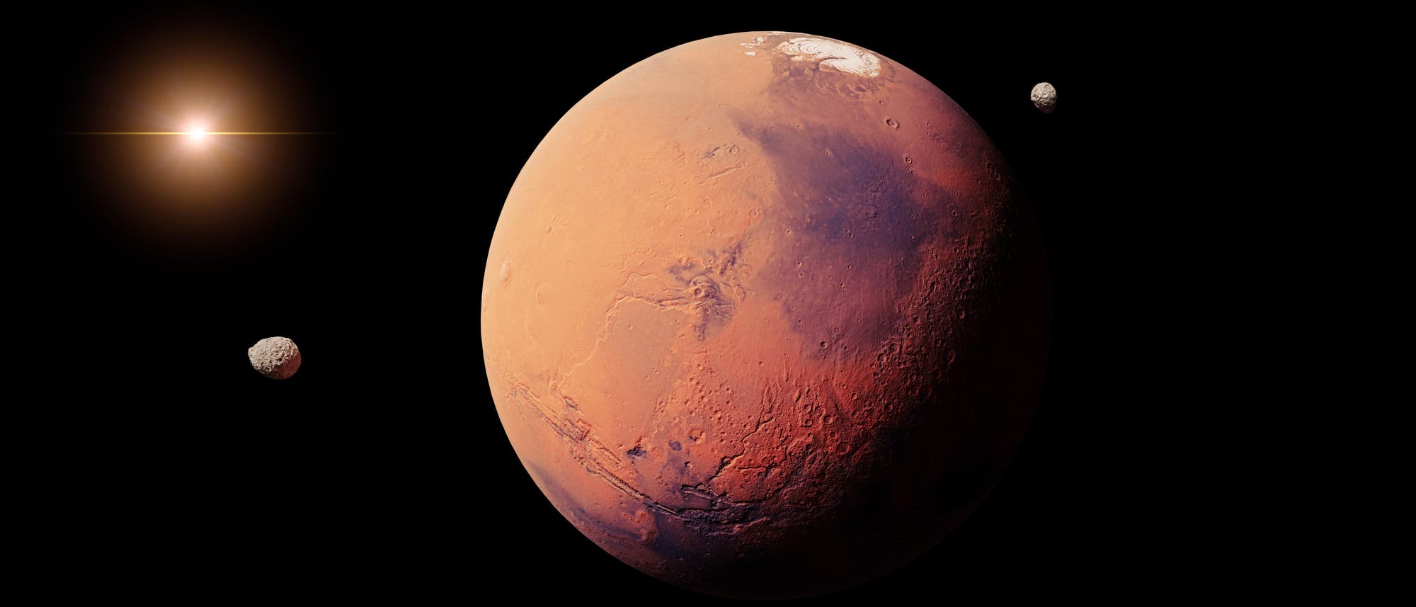 Mars mit Monden (künstlerische Darstellung)