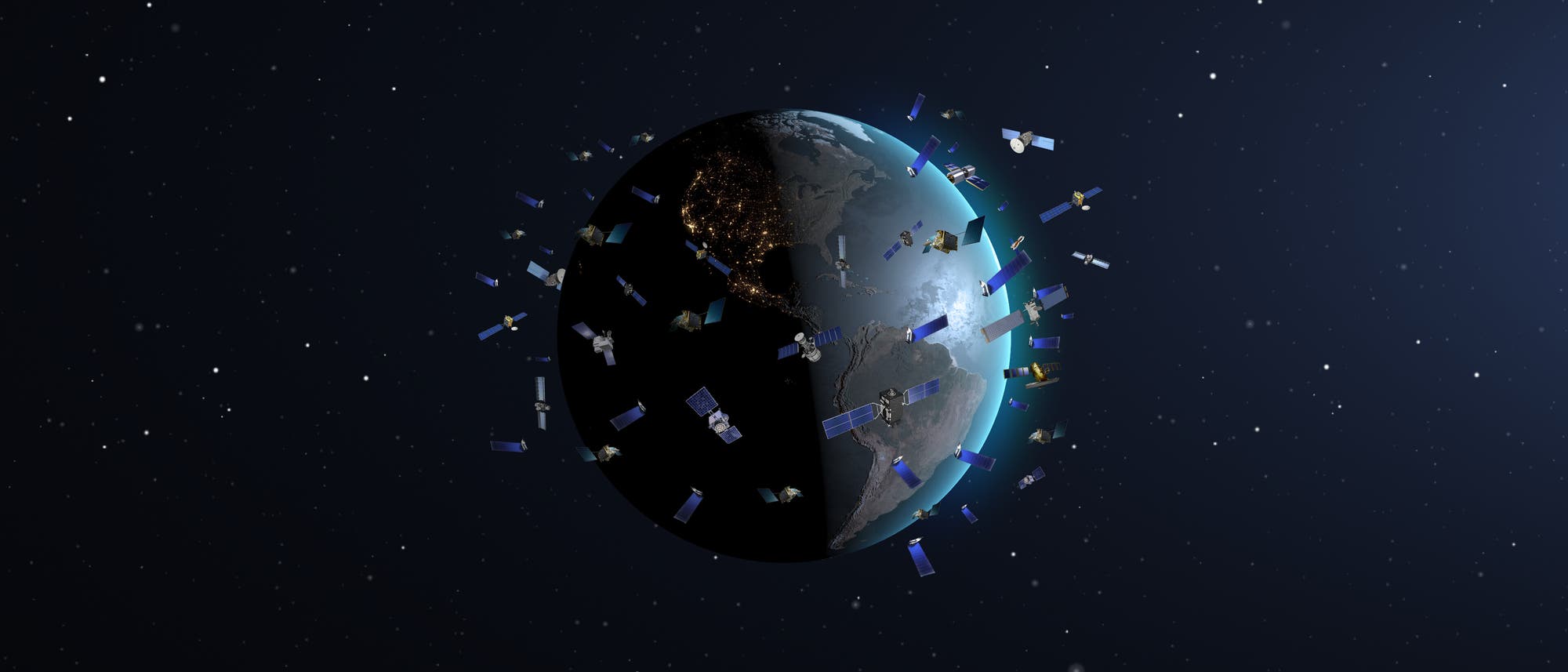 Megakonstellation aus Satelliten (nicht maßstabsgetreue Illustration)