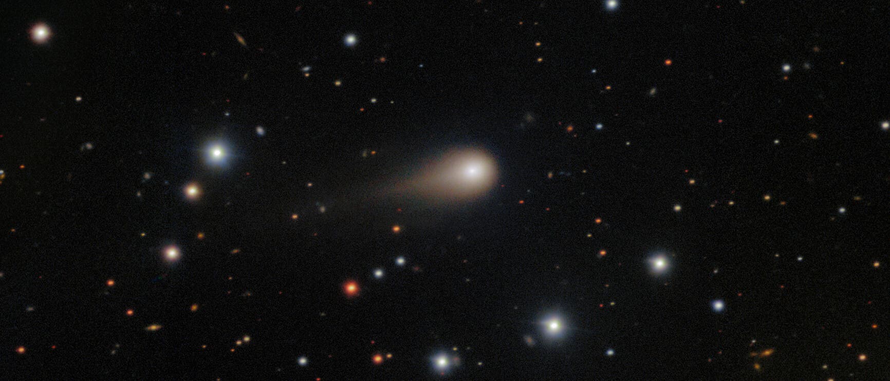 Ein astronomisches Bild zeigt einen Kometen mit einem leuchtenden Kern und einem diffusen Schweif. Der Komet ist von zahlreichen Sternen umgeben, die als helle Punkte vor einem dunklen Hintergrund erscheinen. Einige Sterne sind heller und größer, während andere schwächer leuchten. Das Bild vermittelt den Eindruck der Weite des Weltraums und der Bewegung des Kometen durch das Sternenfeld. Ein astronomisches Bild zeigt einen Kometen mit einem leuchtenden Kern und einem diffusen Schweif. Der Komet ist von zahlreichen Sternen umgeben, die als helle Punkte vor einem dunklen Hintergrund erscheinen. Einige Sterne sind heller und größer, während andere schwächer leuchten. Das Bild vermittelt den Eindruck der Weite des Weltraums und der Bewegung des Kometen durch das Sternenfeld.