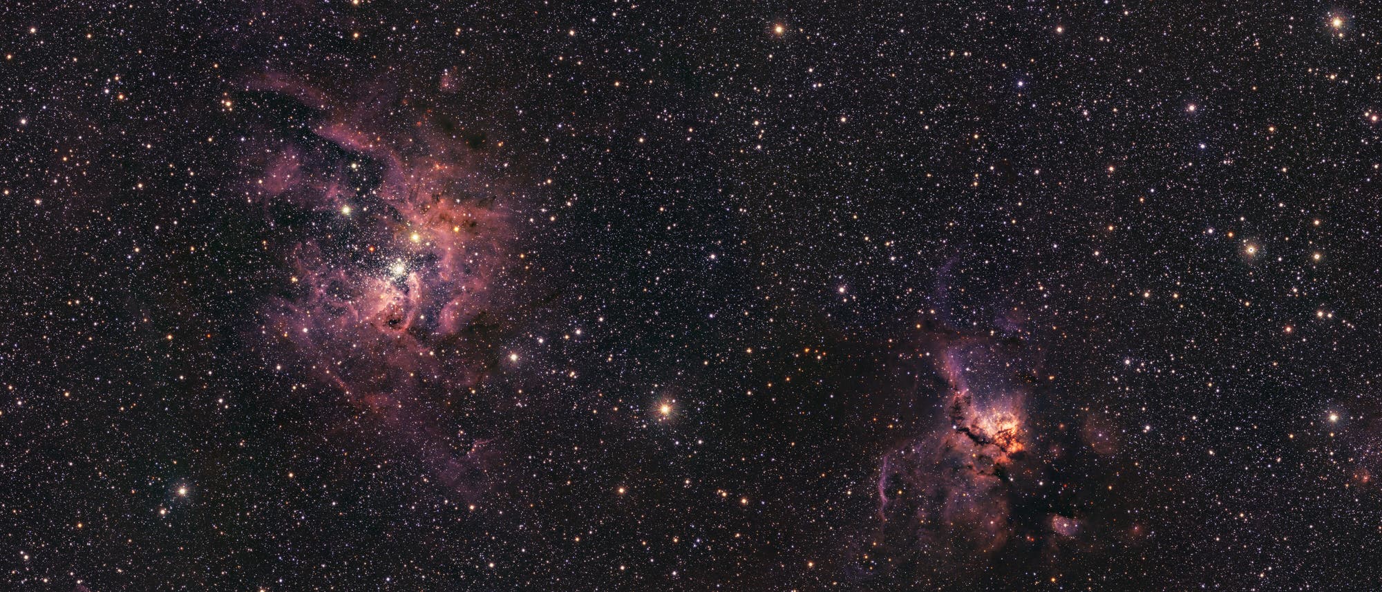 VISTA-Bilder von NGC 3603 und NGC 3576 (Infrarotaufnahmen zweier Gasnebel)