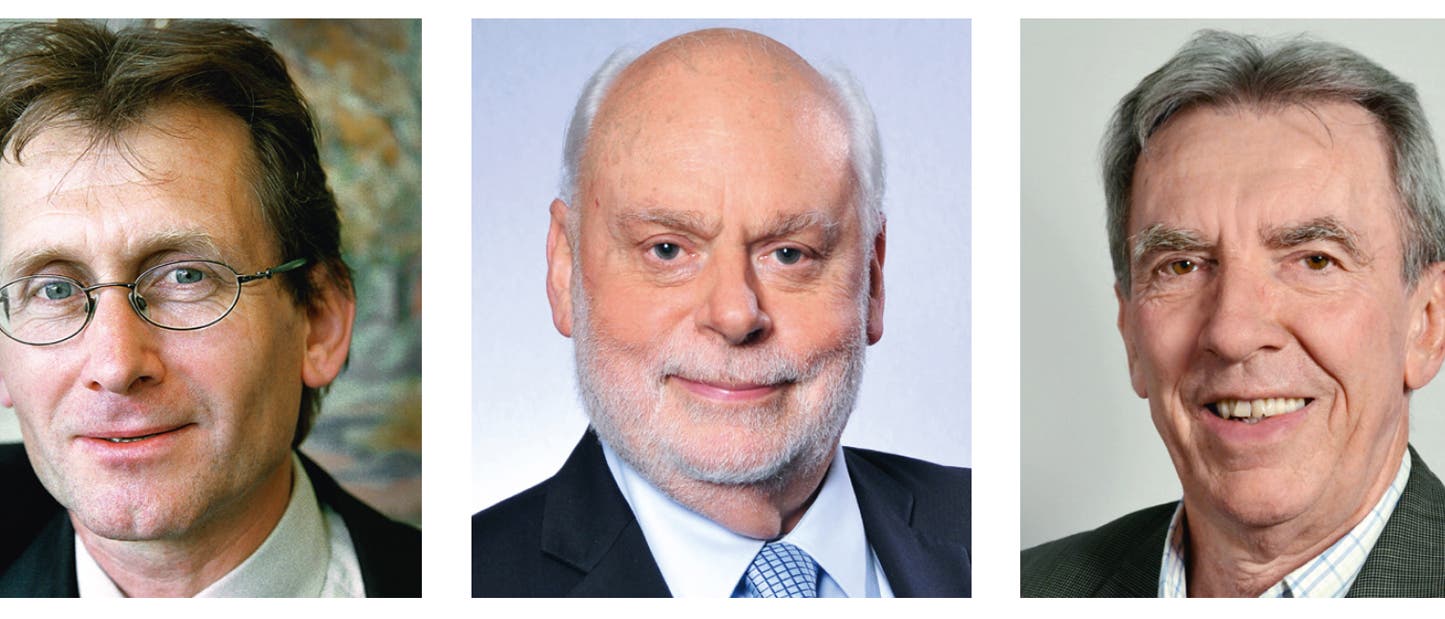 B. Feringa, J. Fraser Stoddart und J.-P. Sauvage, Chemie-Nobelpreisträger 2016