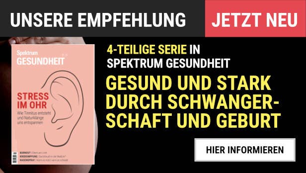 Unsere Empfehlung: 4-Teilige Serie in "Spektrum Gesundheit" zum Thema "Gesund und stark durch Schwangerschaft und Geburt." Jetzt informieren. Abbildung des Covers der Startausgabe der Serie.