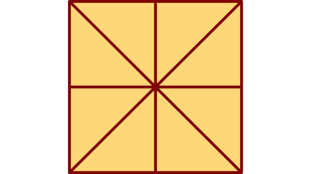 Die Hälfte der acht gleichen dreieckigen Felder des Quadrats soll schwarz gefärbt werden.