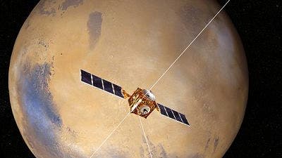 Mars-Express mit ausgefalteten Marsis-Antennen