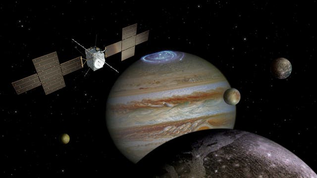 Künstlerische Darstellung der Planetensonde JUICE, die ab Sommer 2031 Jupiter und seine großen Monde erkunden soll.