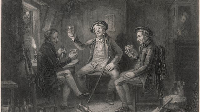 Gesellige Whisk(e)yrunde. Bild um 1800.